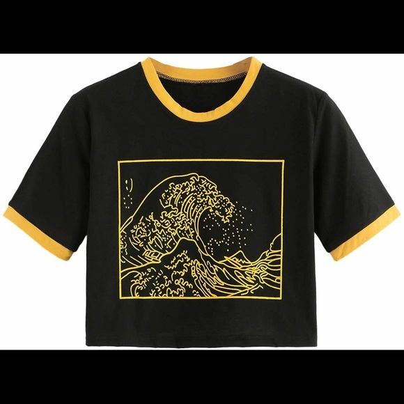 The Great Wave Yellow & Black Crop Top Tshirt